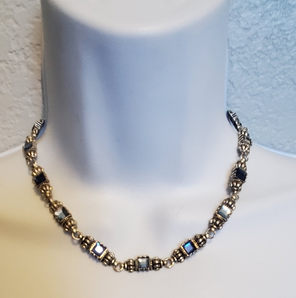 Avon NR Nina Ricci Vintage Necklace Silvertone Blue Aquamarine Stone Signed - Picture 3 of 8